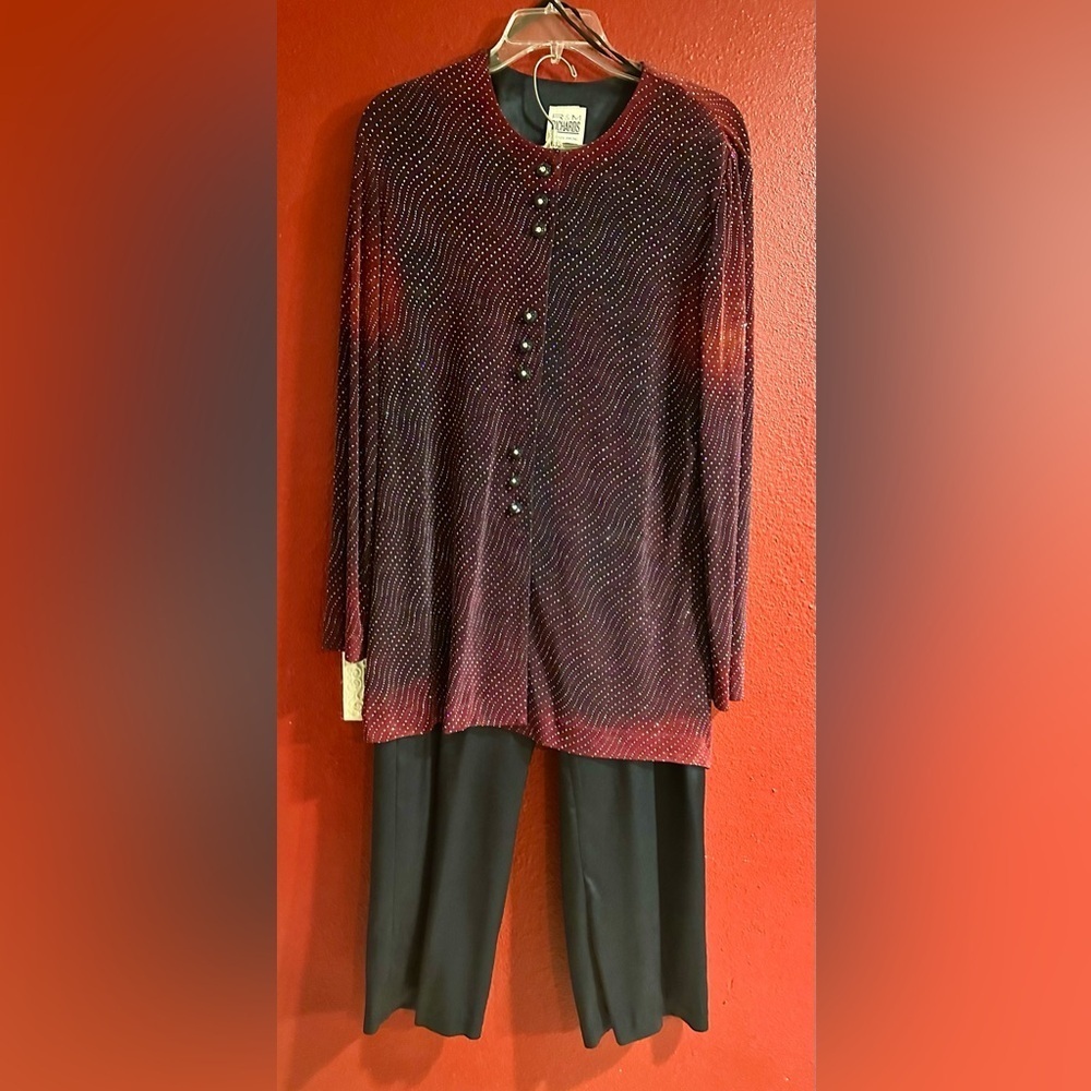 R&M Richards by Karen Kwong 2-Piece Pant Set Size 12 Glitter Top Evening Outfit